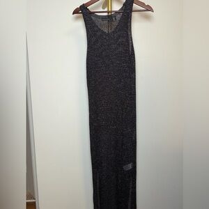 Tahari Black Metallic Knit Maxi Dress | Sleeveless Open Knit Evening Dress M